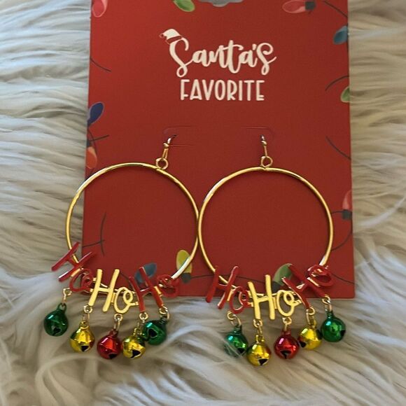 HoHoHo holiday gold tone earrings - Picture 1 of 4